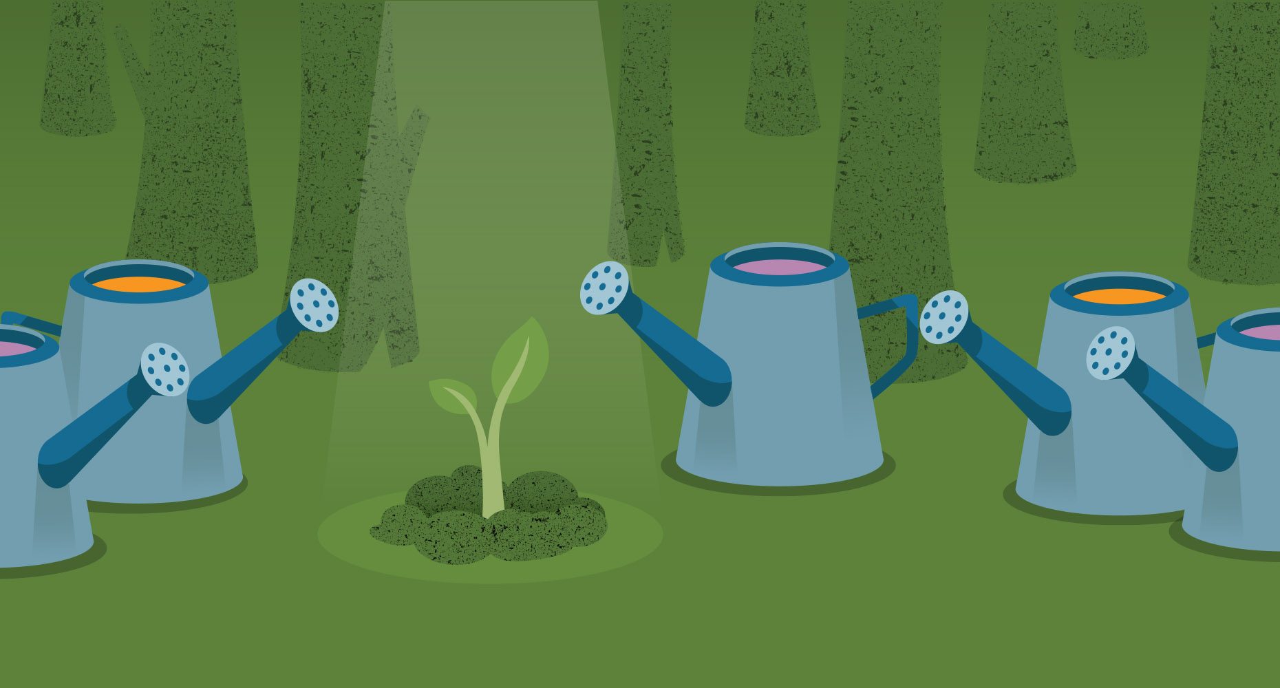 Illustration of plant and watering cans to represent ways to make your donation accomplish more