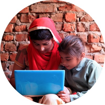 Girl students using a laptop