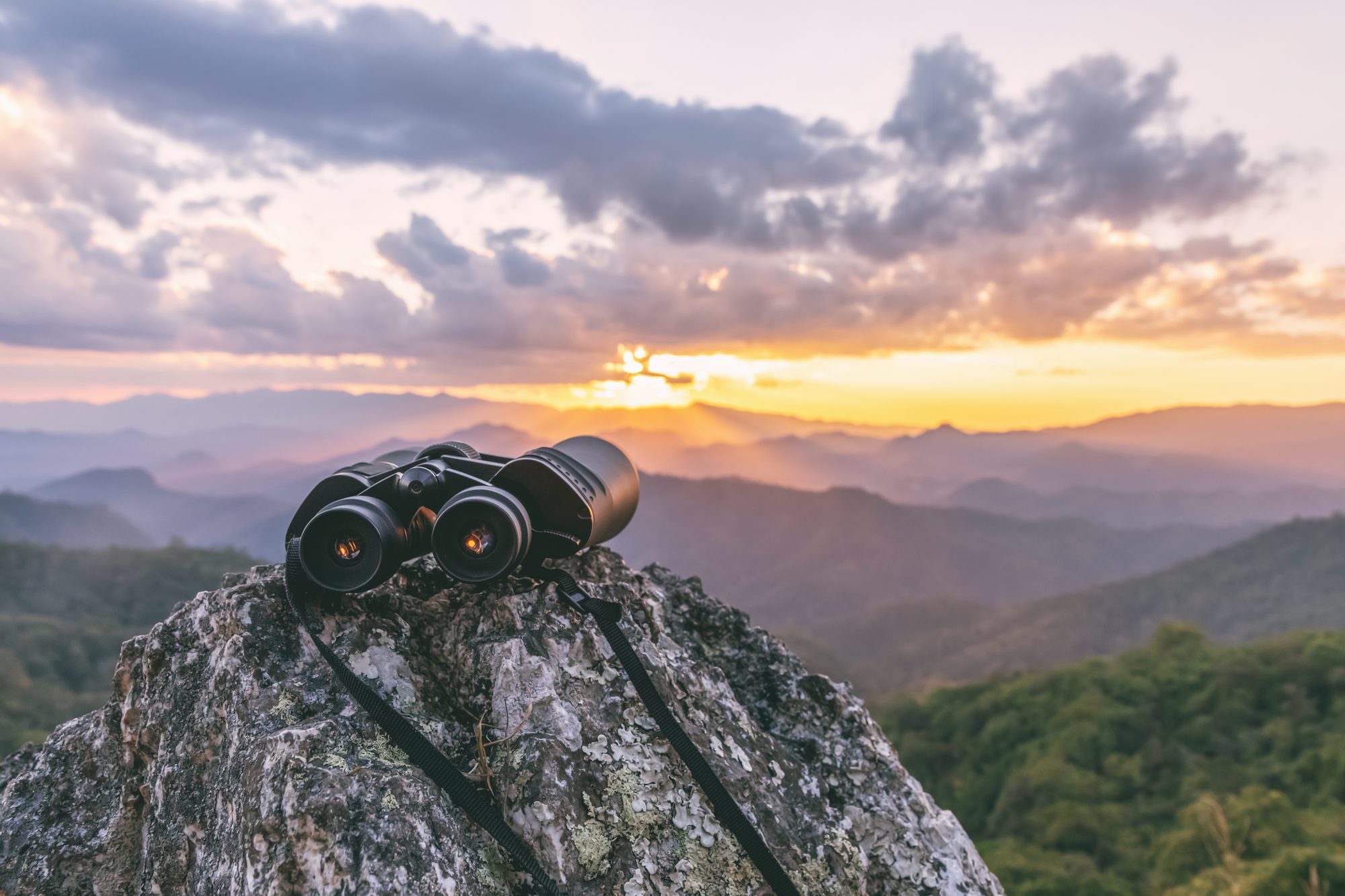 Binoculars on top of a mountain
