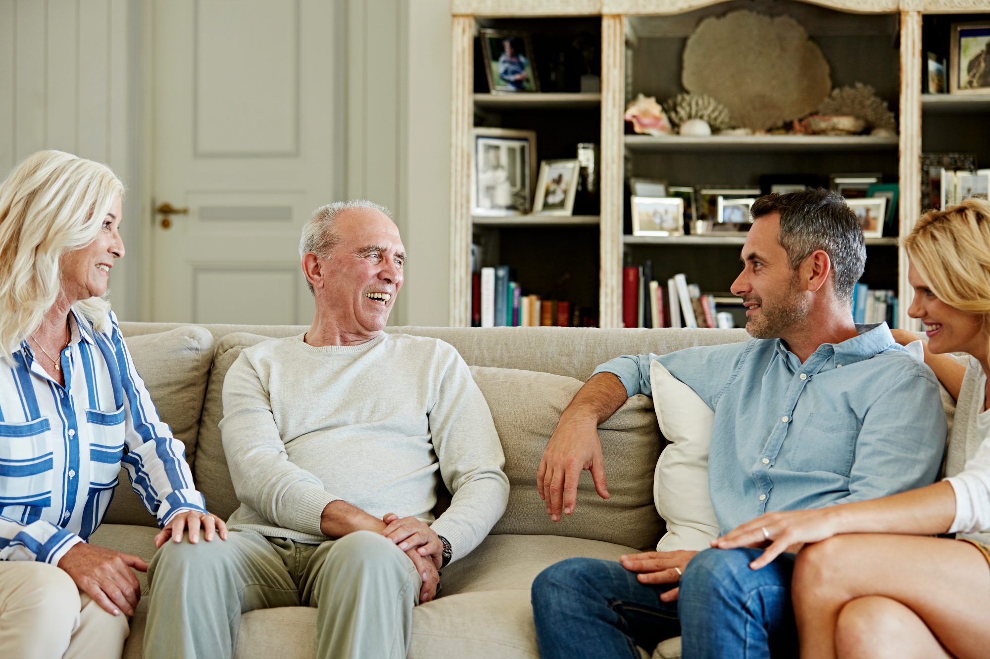 Multi-generation family having conversation