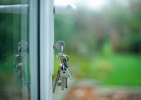 Keys hanging from a door