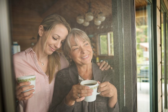 mother and daughter drinking cofee