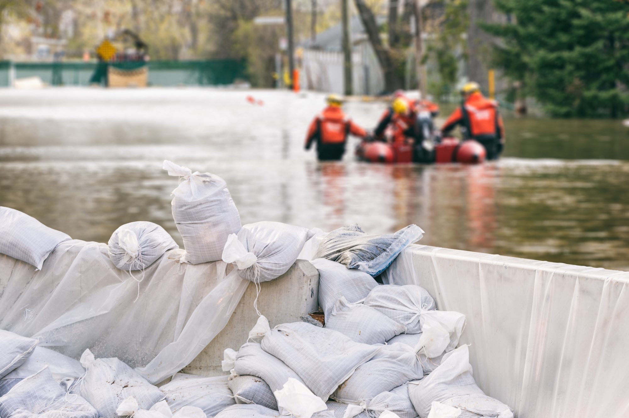 Rescuers in flood water