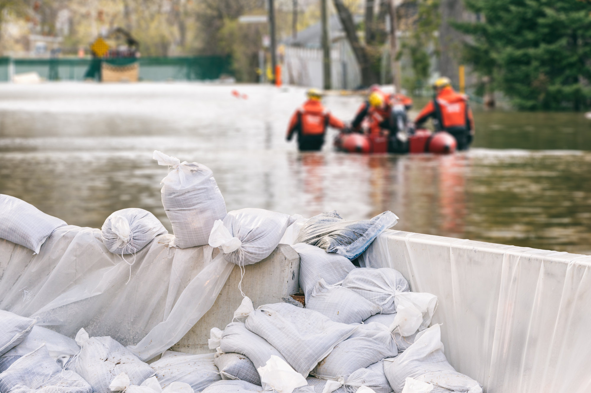 Rescuers in flood water