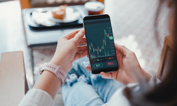 Smart phone showing investment graph