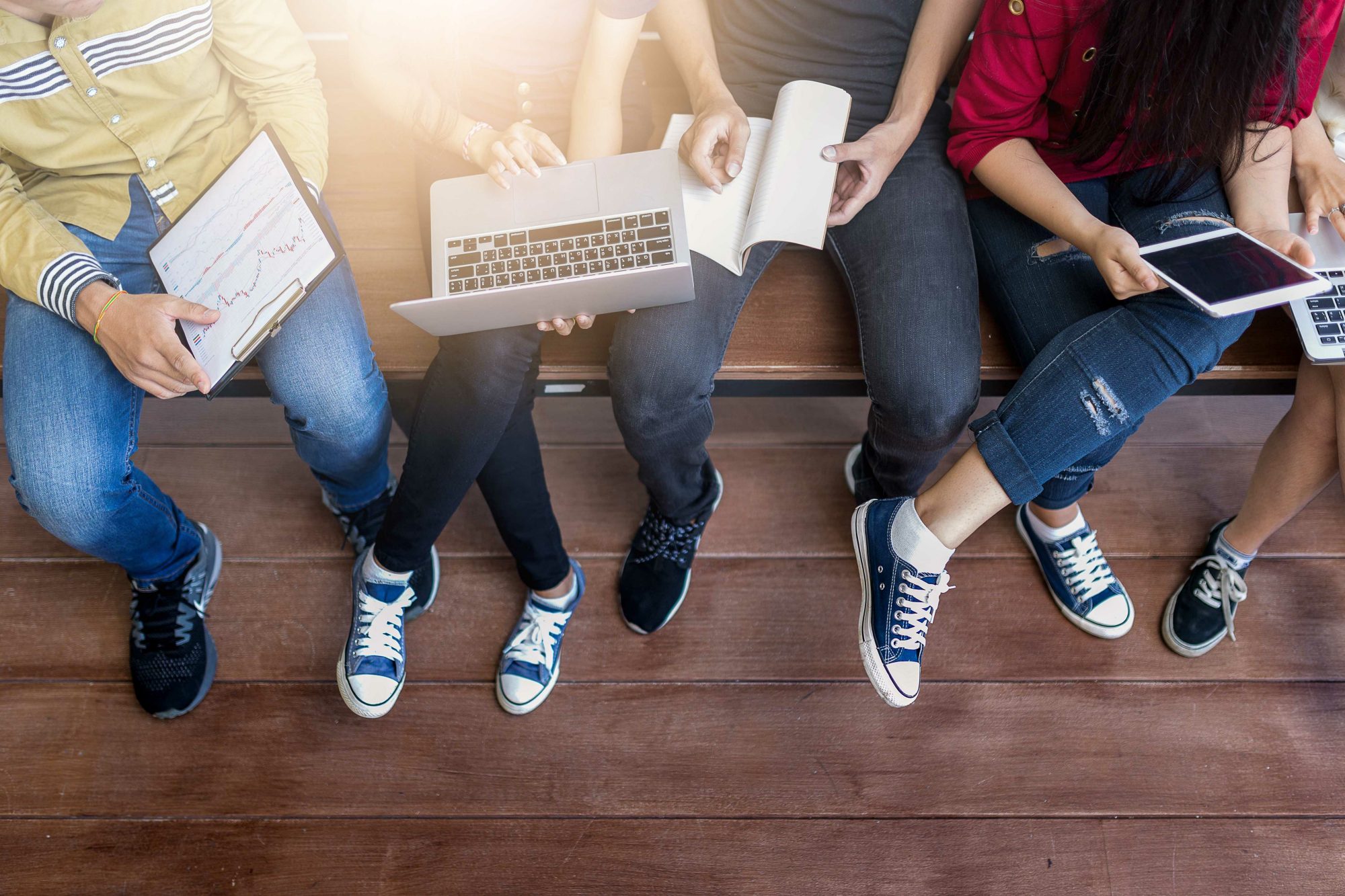 Ariel view of young people and technology