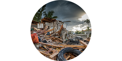 Aftermath of hurricane to represent natural disaster response 