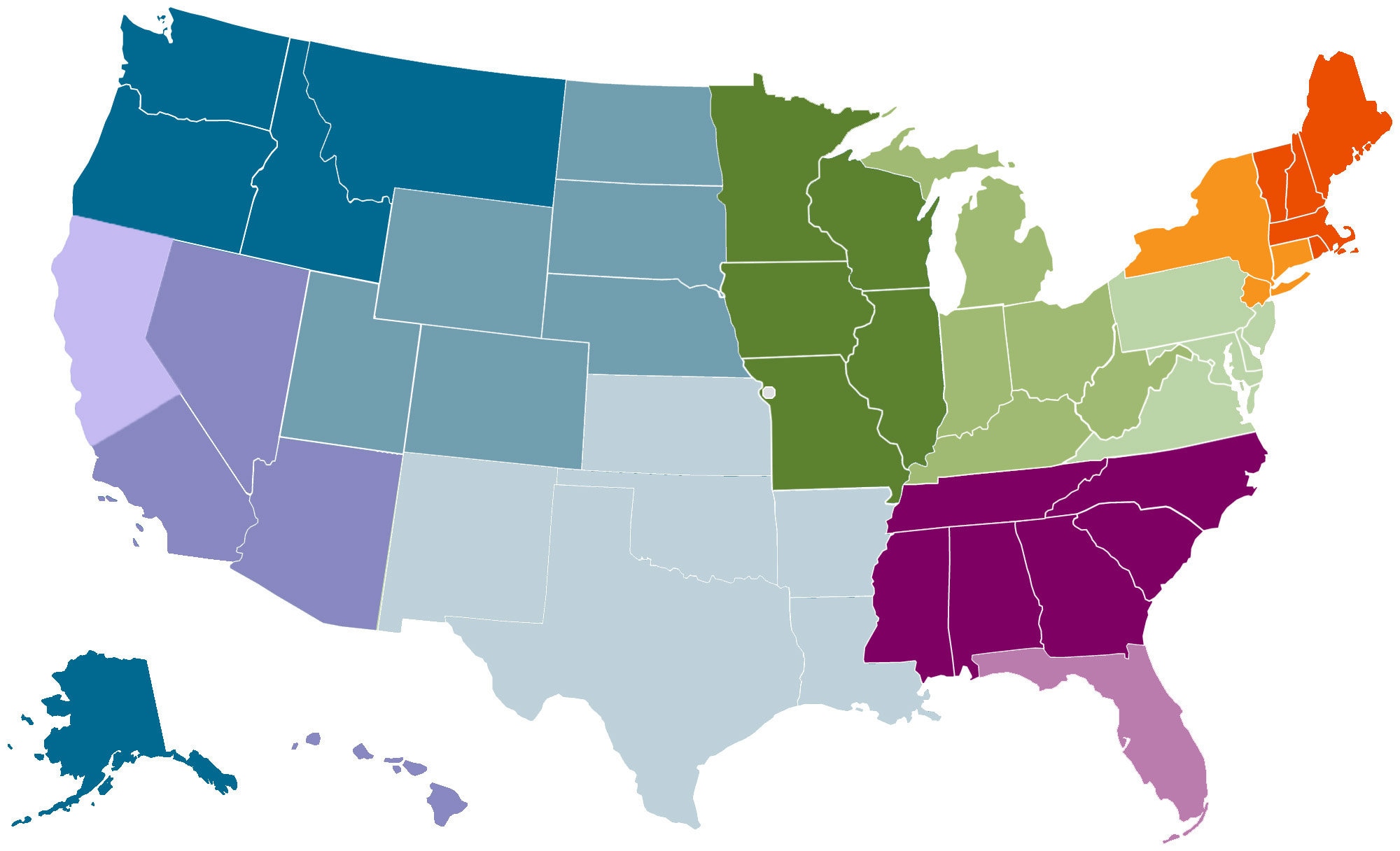 Map showing the Fidelity Charitable regional experts across the United States