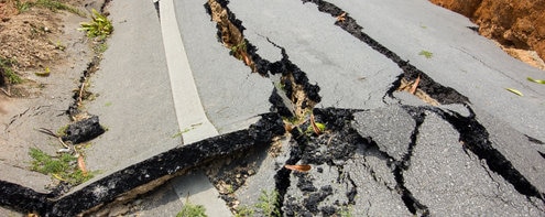Broken road from earthquake
