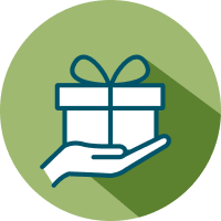 Gift icon representing granting to charities 