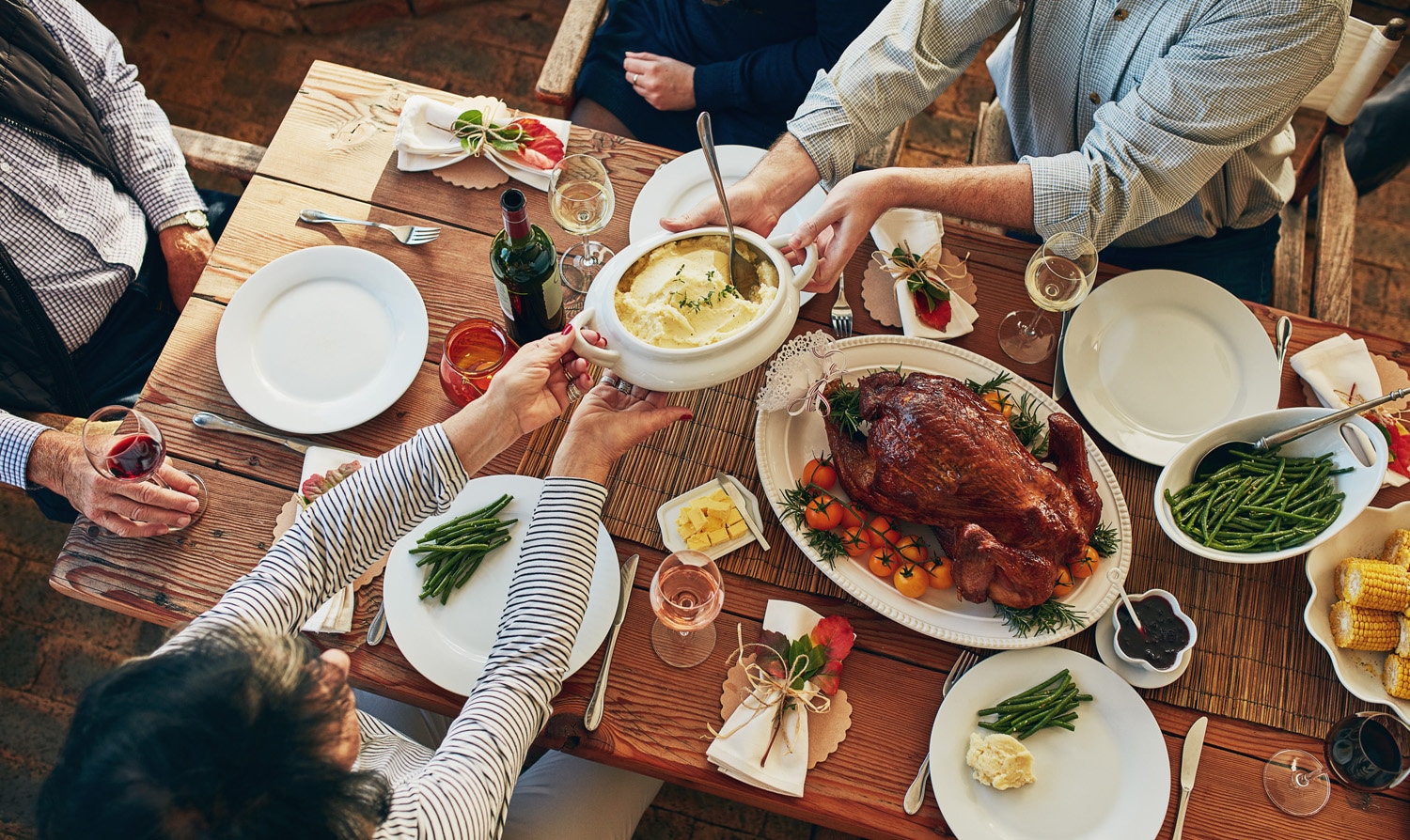 Thanksgiving meal from above.