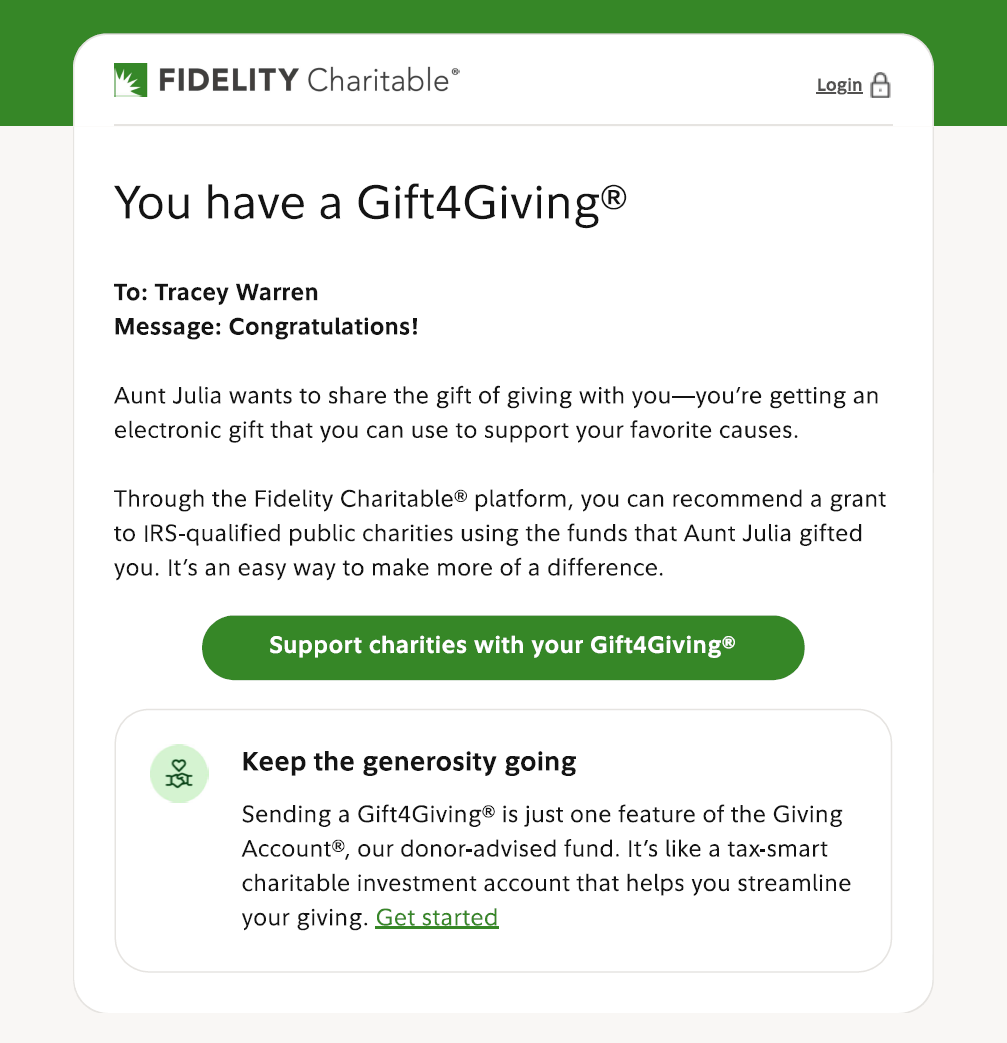 Sample Gift4Giving email for individuals