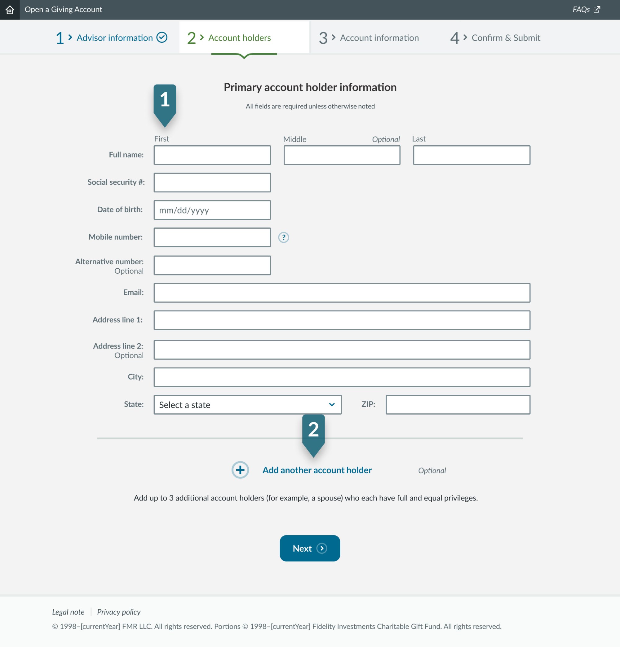 Giving Central Account opening step 5