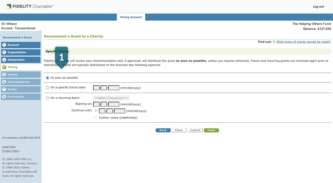 Giving Central Account opening step 5