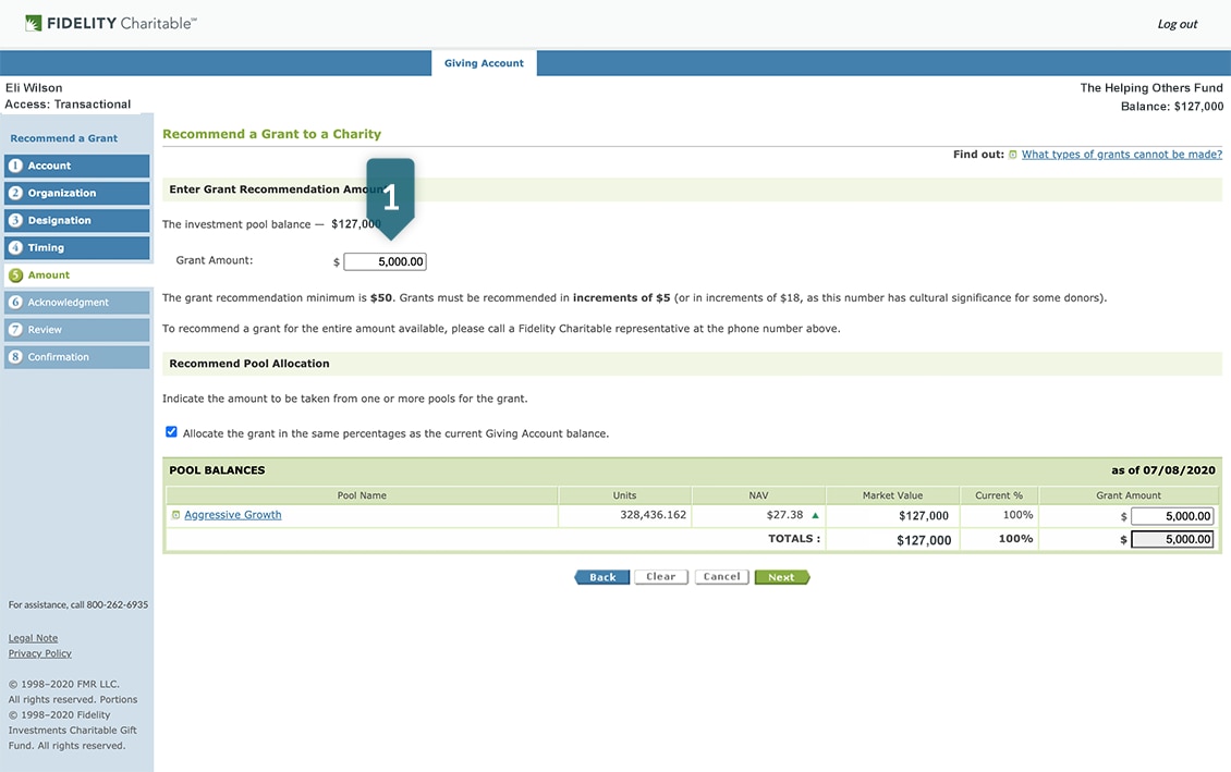 Giving Central Account opening step 6
