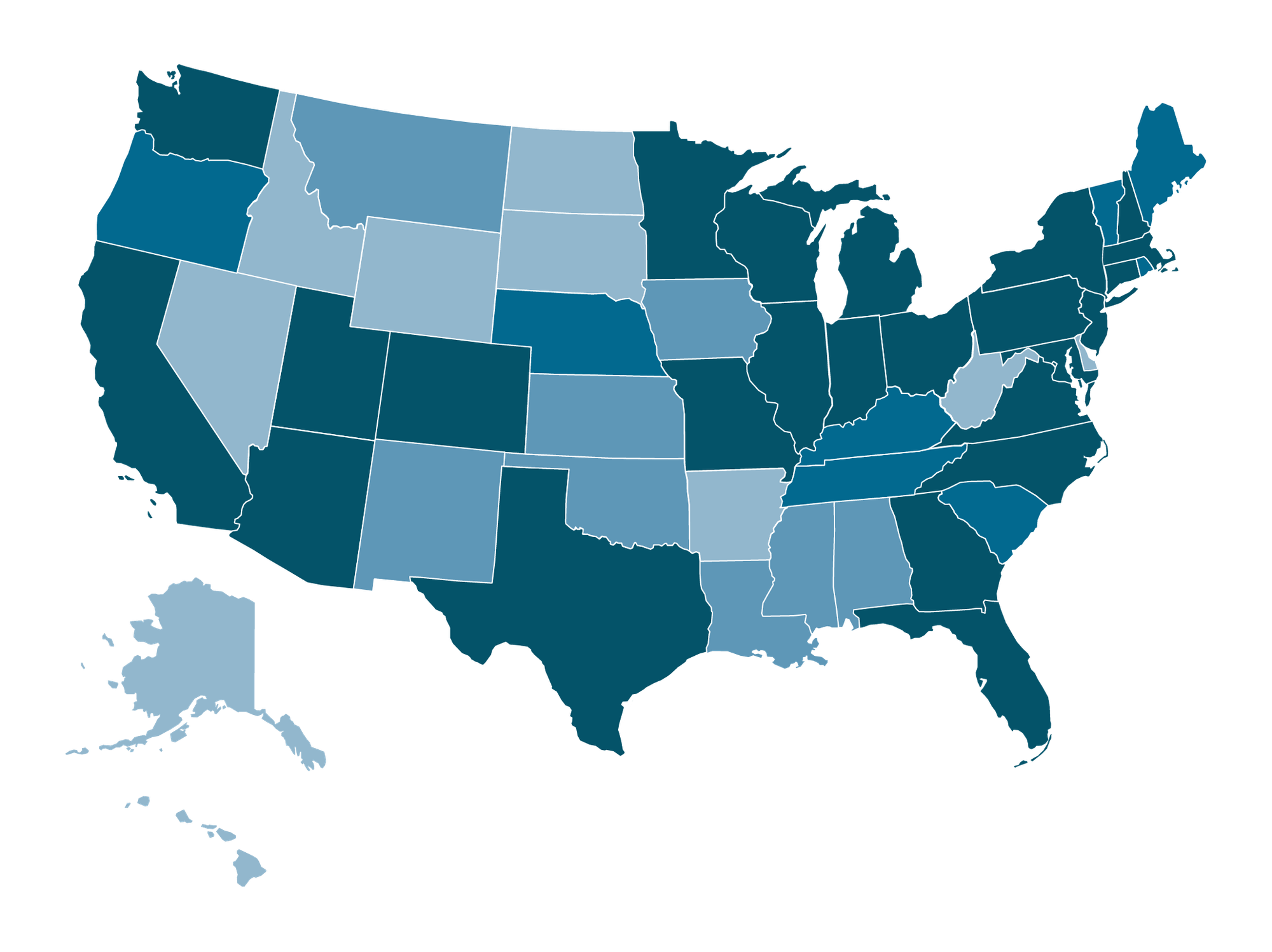 Map of the United States in hues of blue